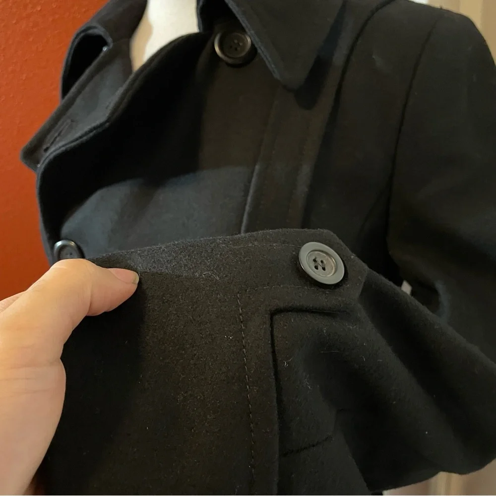 J Crew Women’s Black‎ Wool Blend Button Down Minimal Capsule Lux Peacoat - Picture 5 of 6